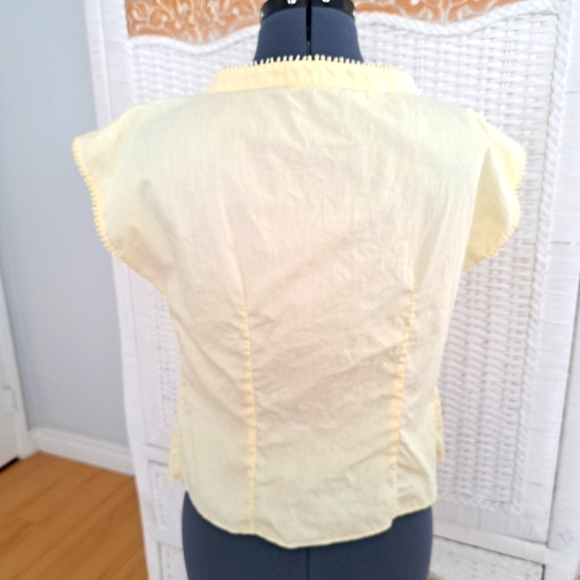 VINTAGE Rhoda Lee Light Canary Yellow Short Sleeve Cotton Blouse SZ S - Picture 4 of 11